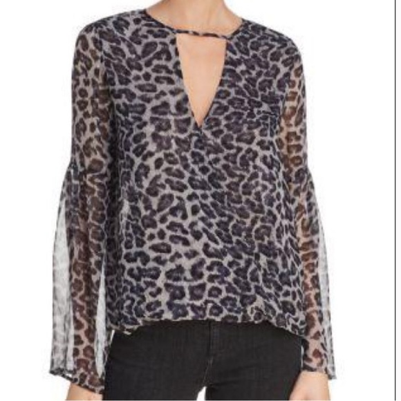 Ella Moss Tigris V-neck Leopard-print Silk Chiffon Blouse - Picture 1 of 8